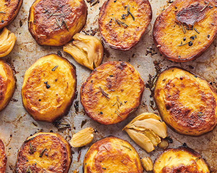 potatoes finished on a baking sheet, golden brown