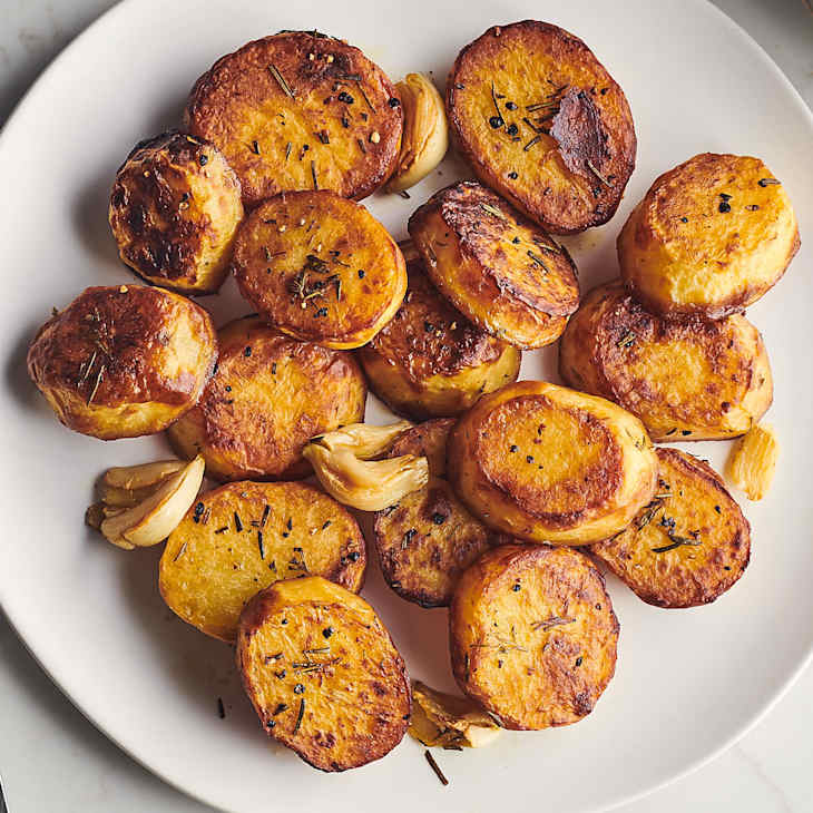 melting potatoes finished on a plate with silverware