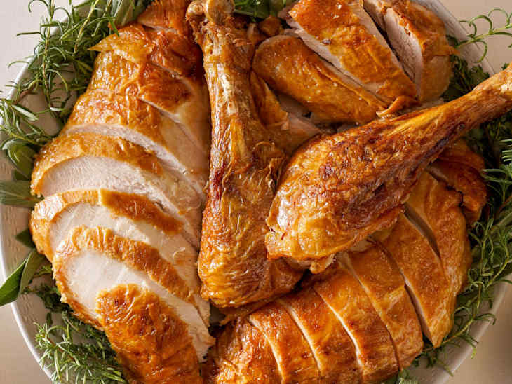 Deep-fried turkey served on platter