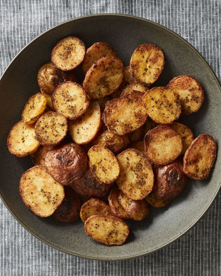 Oven roasted potatoes in serving bowl.
