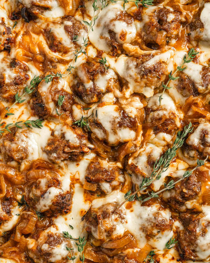 French Onion Meatballs closeup