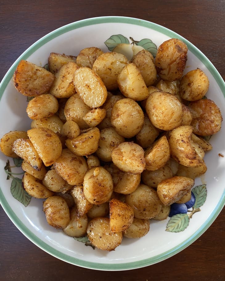 Roasted potatoes on a plate