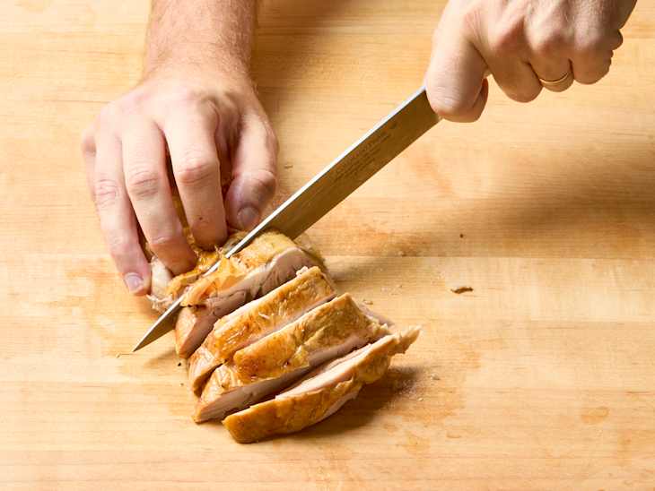 overhead shot of a turkey leg getting carved