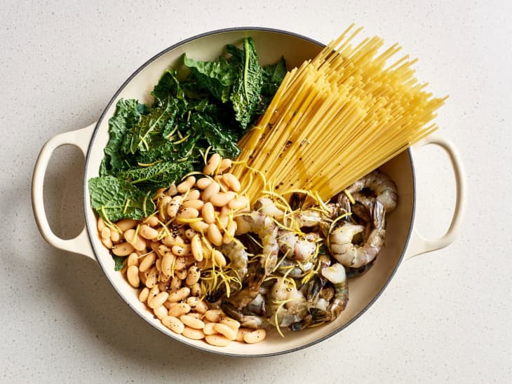 pasta ingredients in pot before cooking