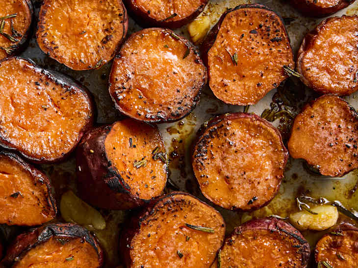 melting sweet potatoes on sheet pan
