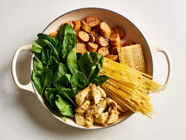 pasta ingredients in pot before cooking